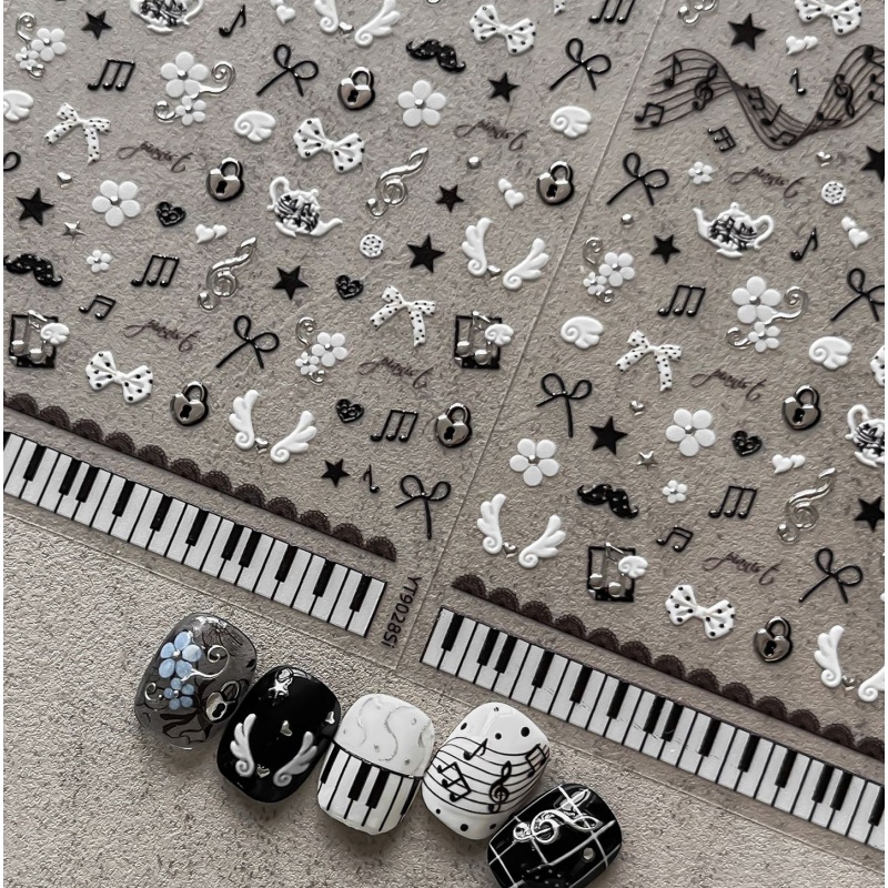 Musical Instrument Images - ملصقات أظافر سوداء وبيضاء على شكل