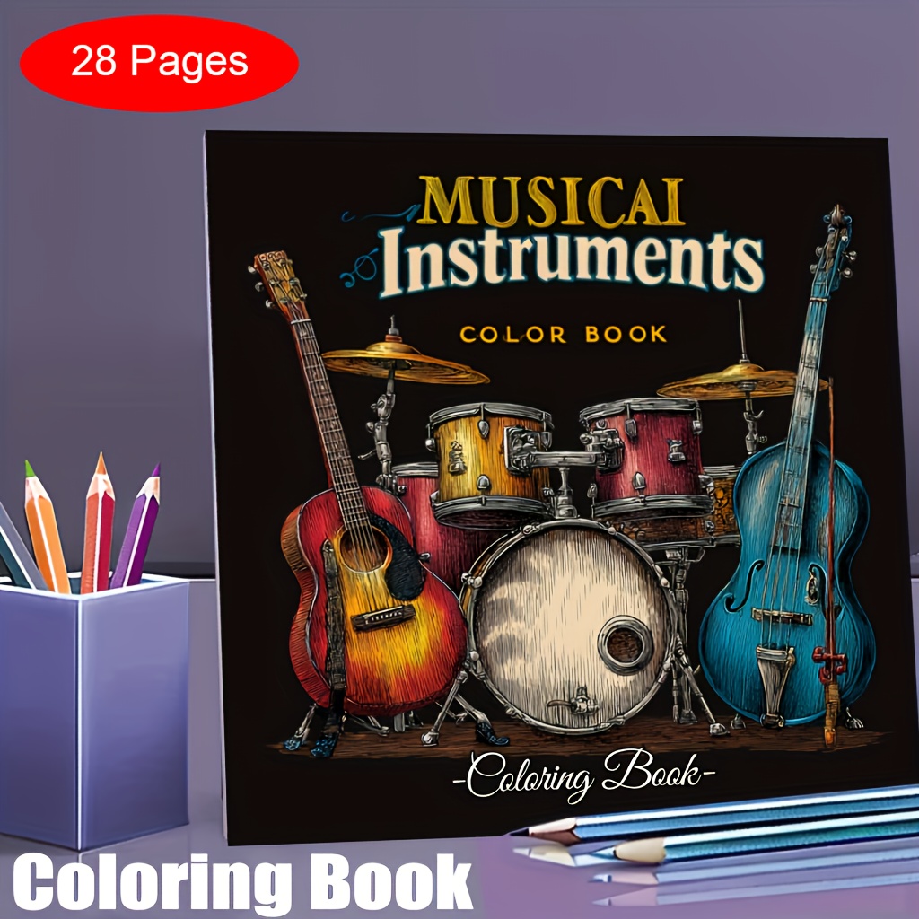 28 صفحة كتاب تلوين الآلات المو - مراجعة Musical Instrument Coloring Pages وسعره